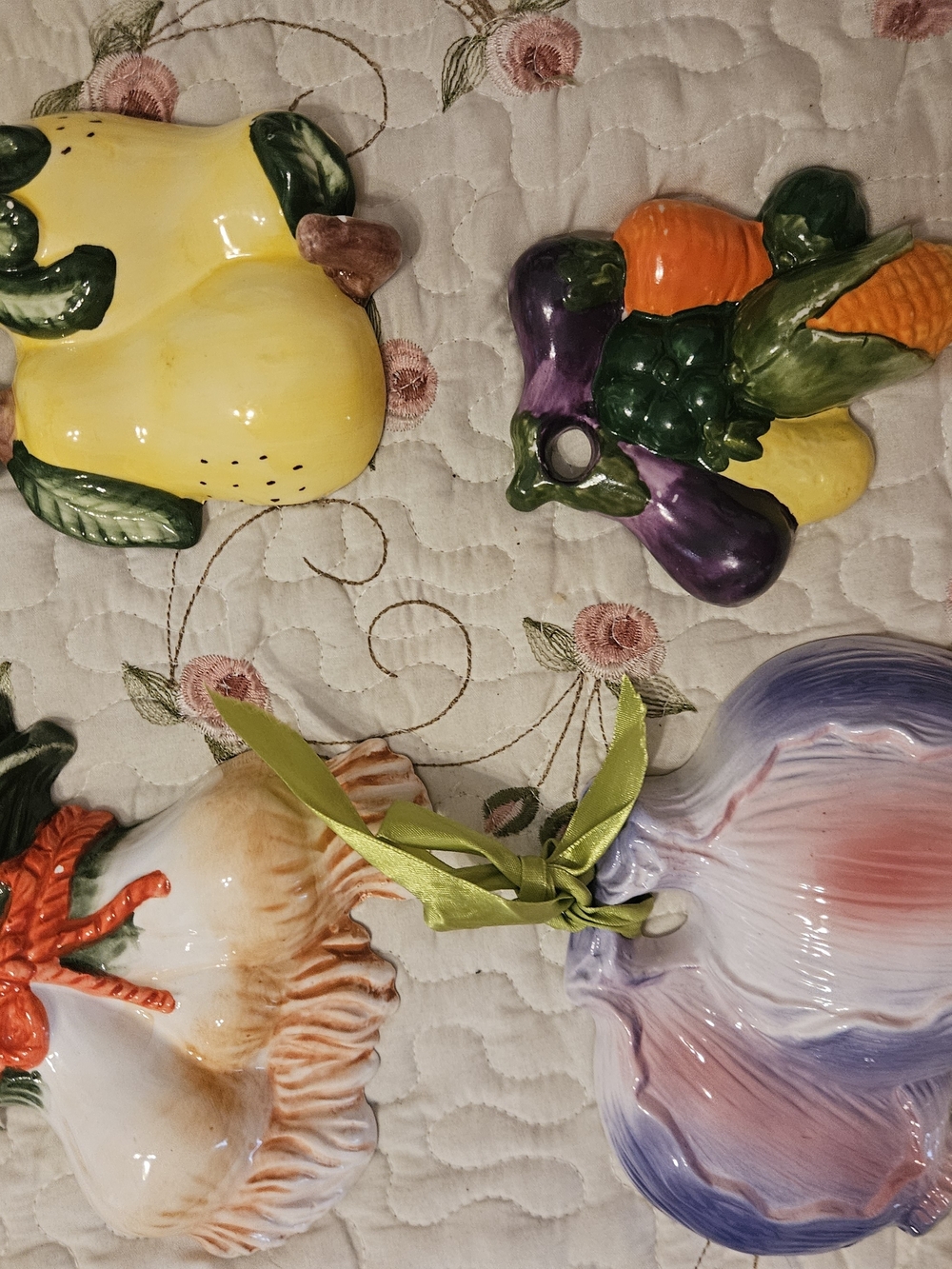Vintage Ceramic Fruit & Vegetable Wall Plaques (Set of 4)